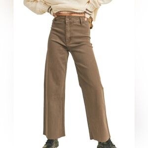 Brown Straight Leg Jeans with Frayed Hem